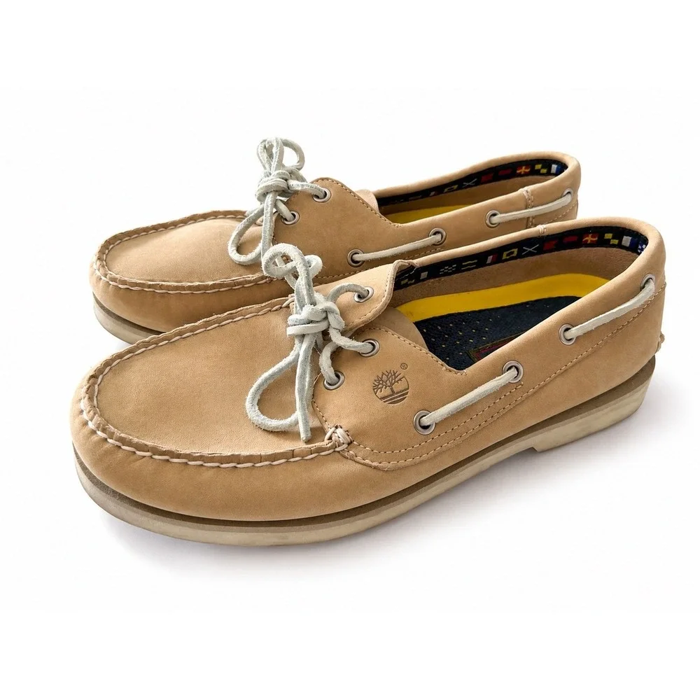 Timberland Mens Tan Leather Boat Shoes 2-Eye Nautical Loafers 71093 Size 10W